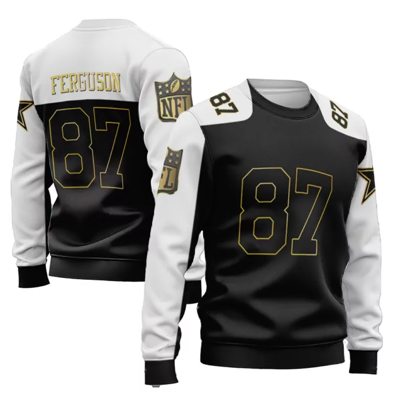 Jake Ferguson 87 Jersey Black New Orleans Saints Men Split Design White Gold Throwback