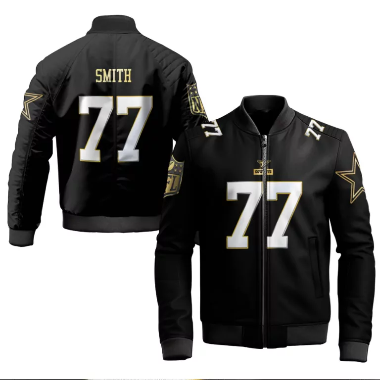 Tyron Smith 77 Dallas Cowboys Jersey Black NFC East Men Bomber Jacket White Gold