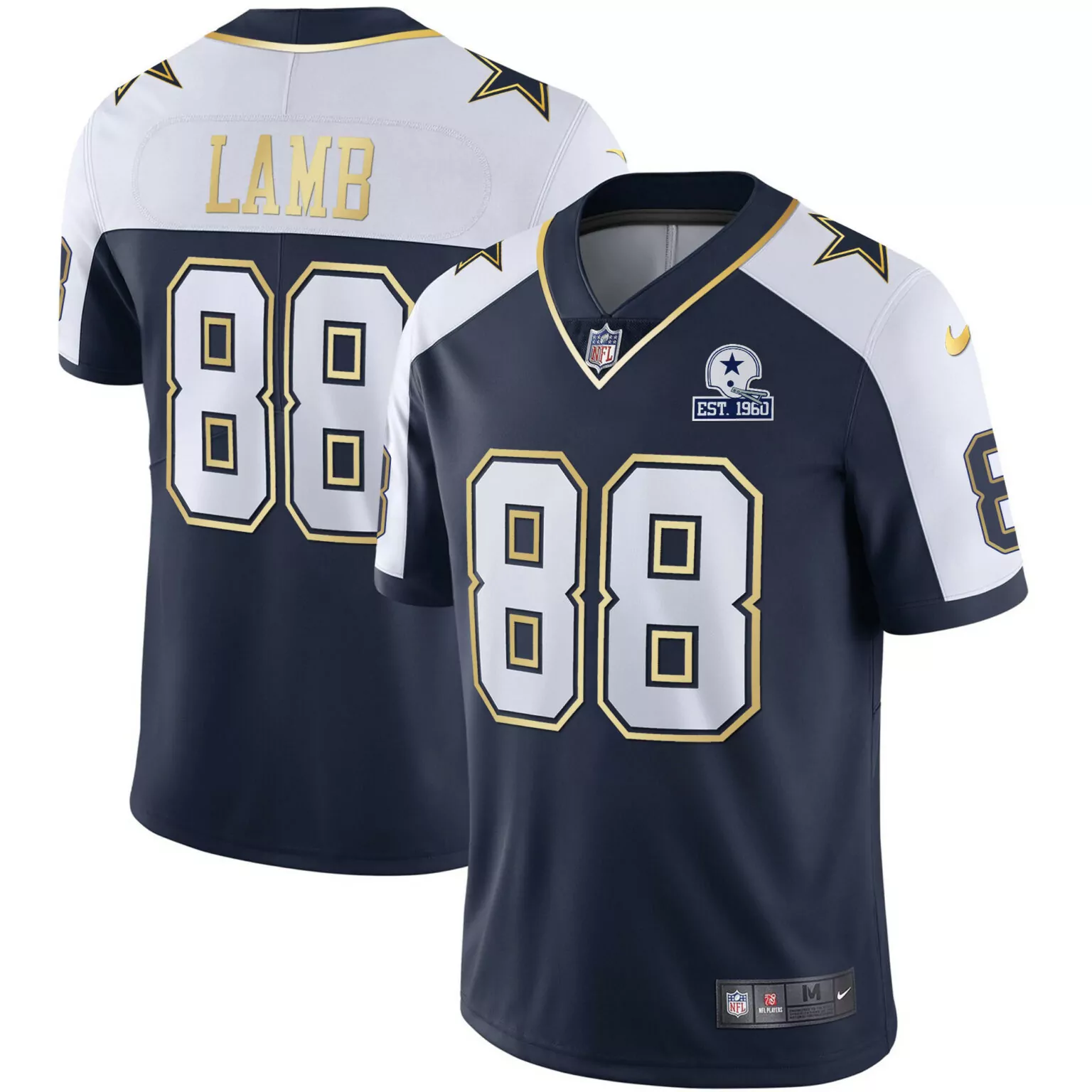 Ceedee Lamb 88 Dallas Cowboys Jersey Navy Blue Est. 1960 Players Men White Gold Alternate