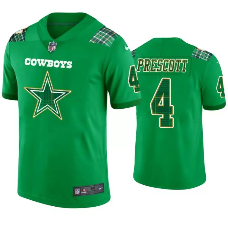 Dak Prescott 4 Cowboys Jersey Green Men Authentic Custom Design White Yellow Plaid