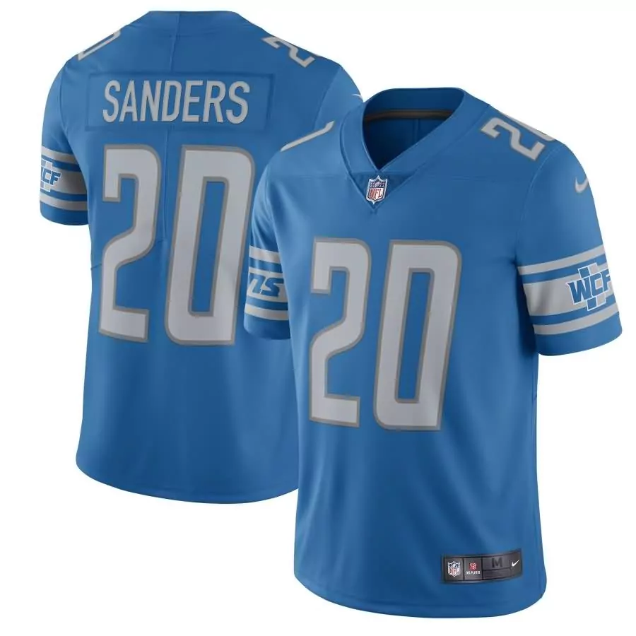 Barry Sanders 20 Lions Jersey Blue Men Player Silver White Retired Vapor Limited
