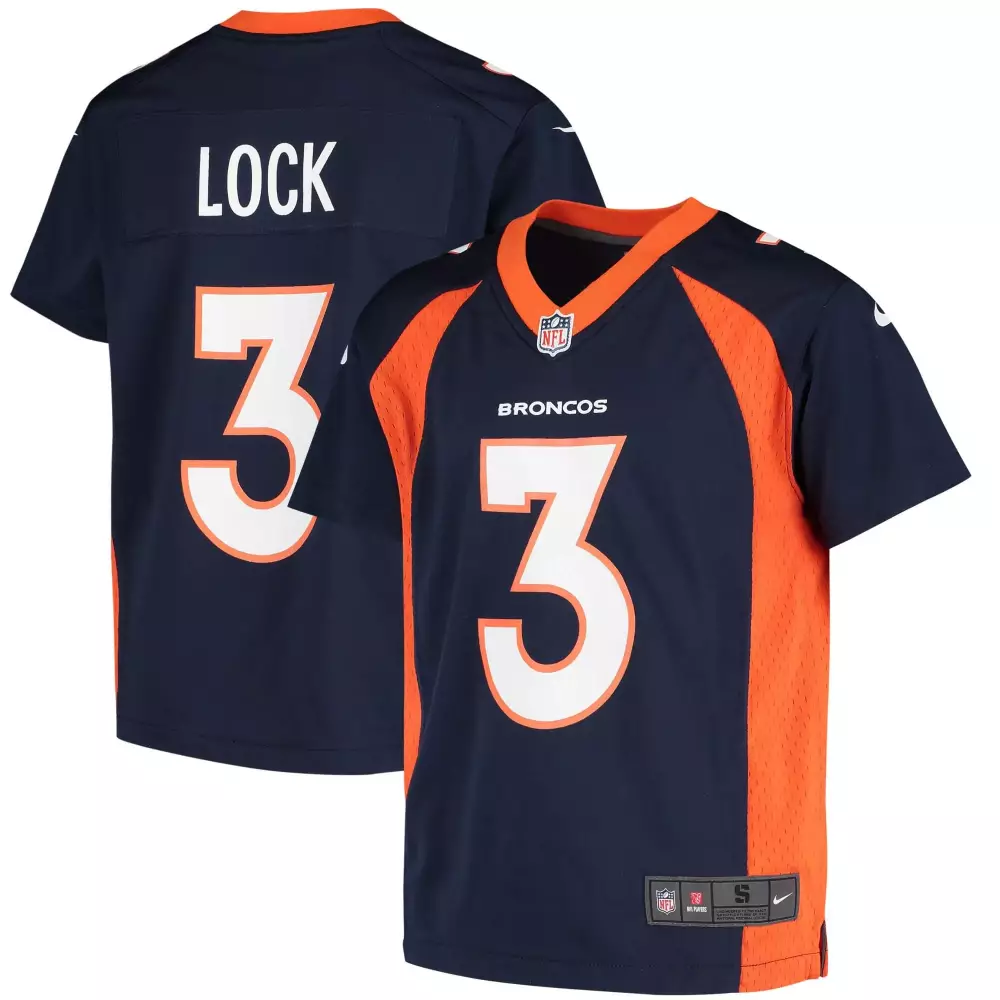 Drew Lock 3 Broncos Jersey Navy Men Authentic Orange Game