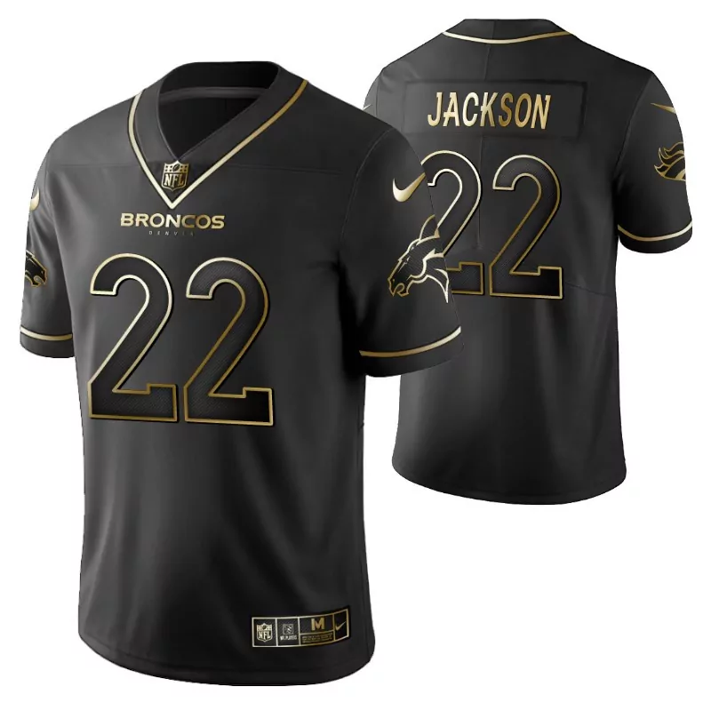 Kareem Jackson 22 Broncos Jersey Black Men NFL Gold