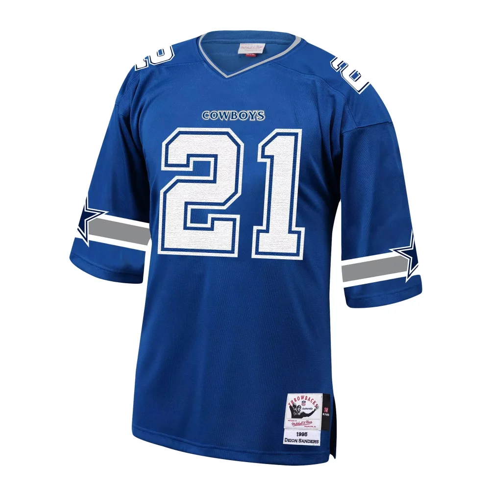 Deion Sanders 21 Dallas Cowboys Jersey Royal Blue Throwback Mitchell Ness Men White