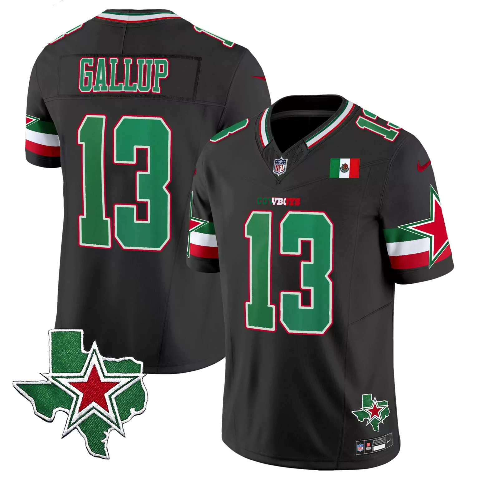 Michael Gallup 13 Dallas Cowboys Jersey Black NFL Mexico Game Texas Flag 2023 Men
