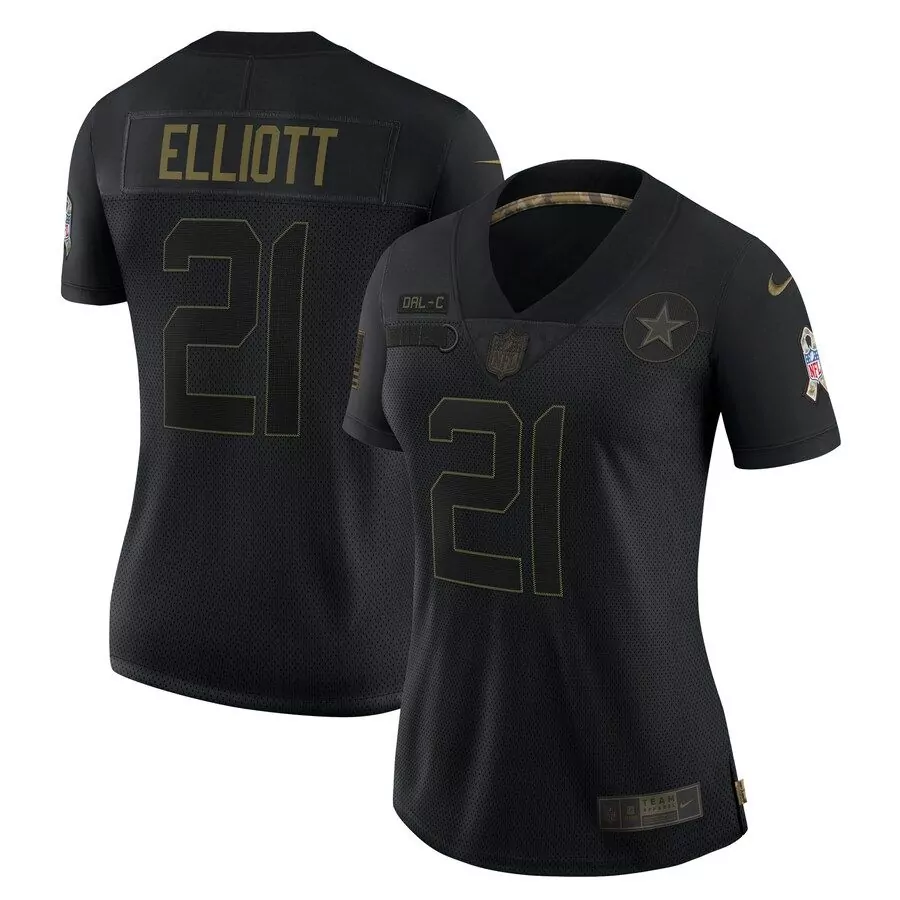 Ezekiel Elliott 21 Dallas Cowboys Jersey Black Salute To Service Star 100th Season