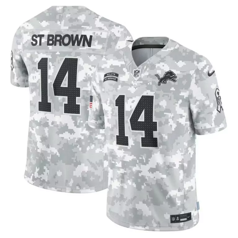 Amon-ra St. 14 Lions Jersey Gray Salute To Service Men Camouflage Alternate Custom Design