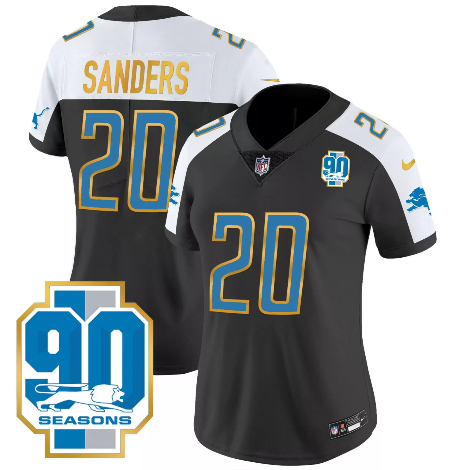 Barry Sanders 20 Lions Jersey Black 90 Seasons Men Special_edition Alternate Split Design