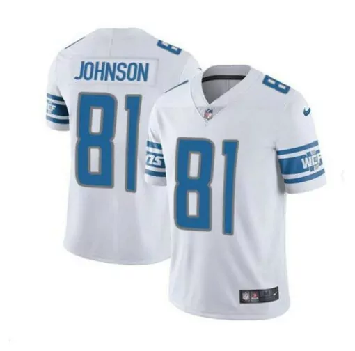Calvin Johnson 81 Lions Jersey White Men Standard Blue Grey Vapor Stitched