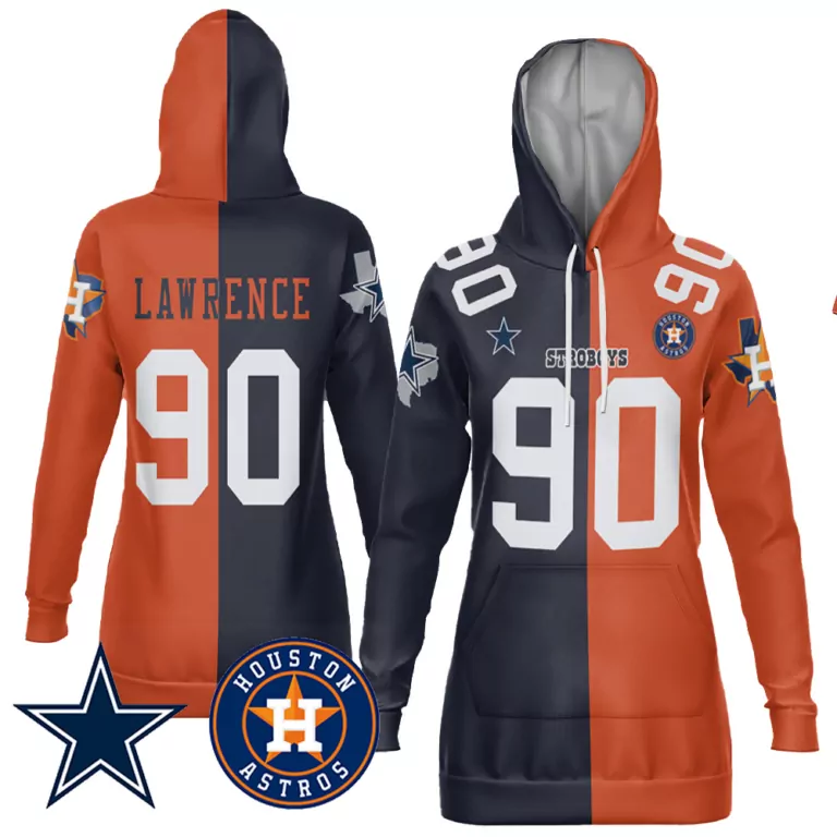 Demarcus Lawrence 90 Jersey Orange Houston Astros X Dallas Cowboys Star Women Split