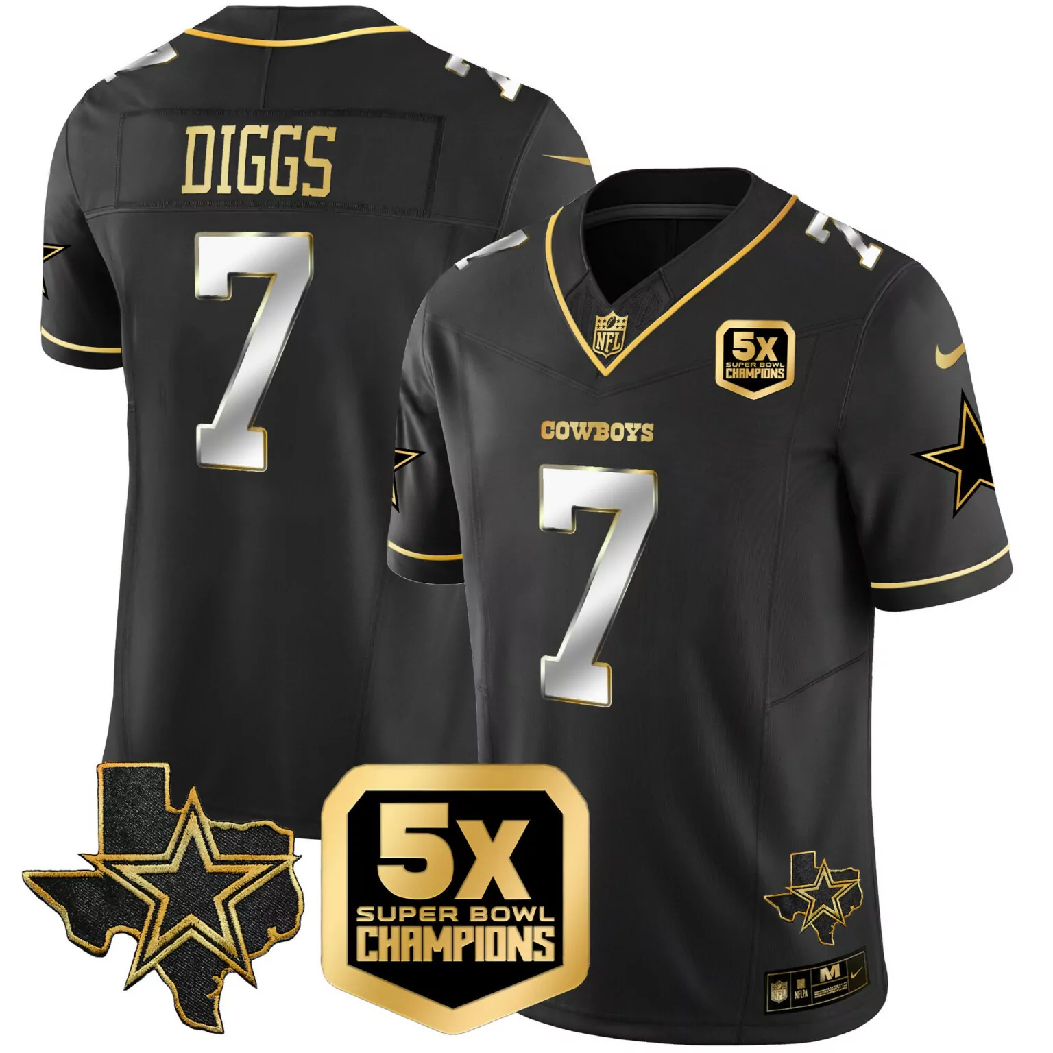 Trevon Diggs 7 Cowboys Jersey Black 5x Super Bowl Champions Texas Star Men Standard