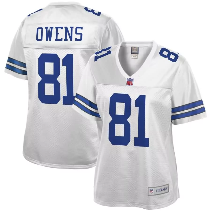 Terrell Owens 81 Dallas Cowboys Jersey White Women Player Blue Pro Retired
