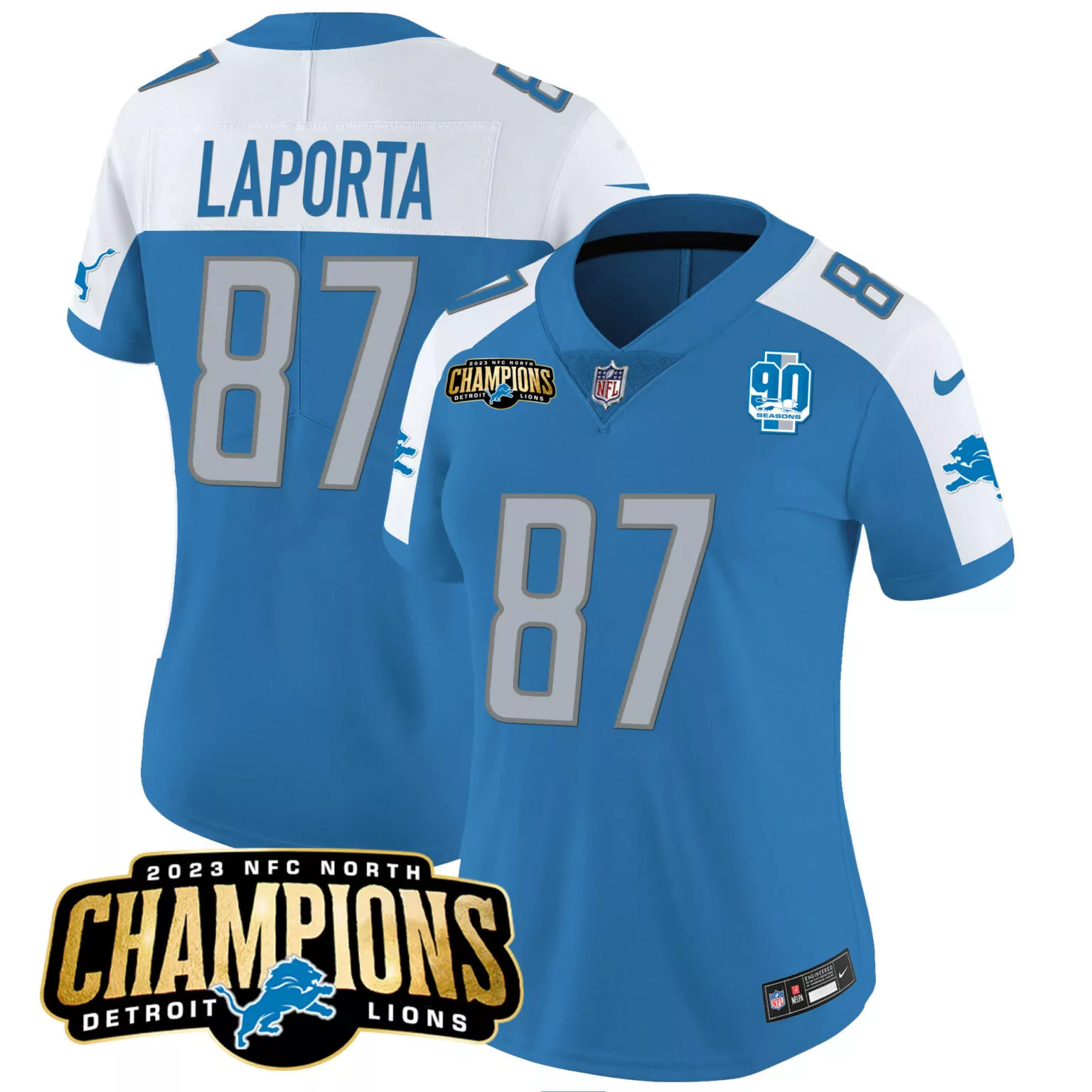 Sam Laporta 87 Detroit Lions Jersey Blue 90 Seasons Men White Grey Alternate v2 All