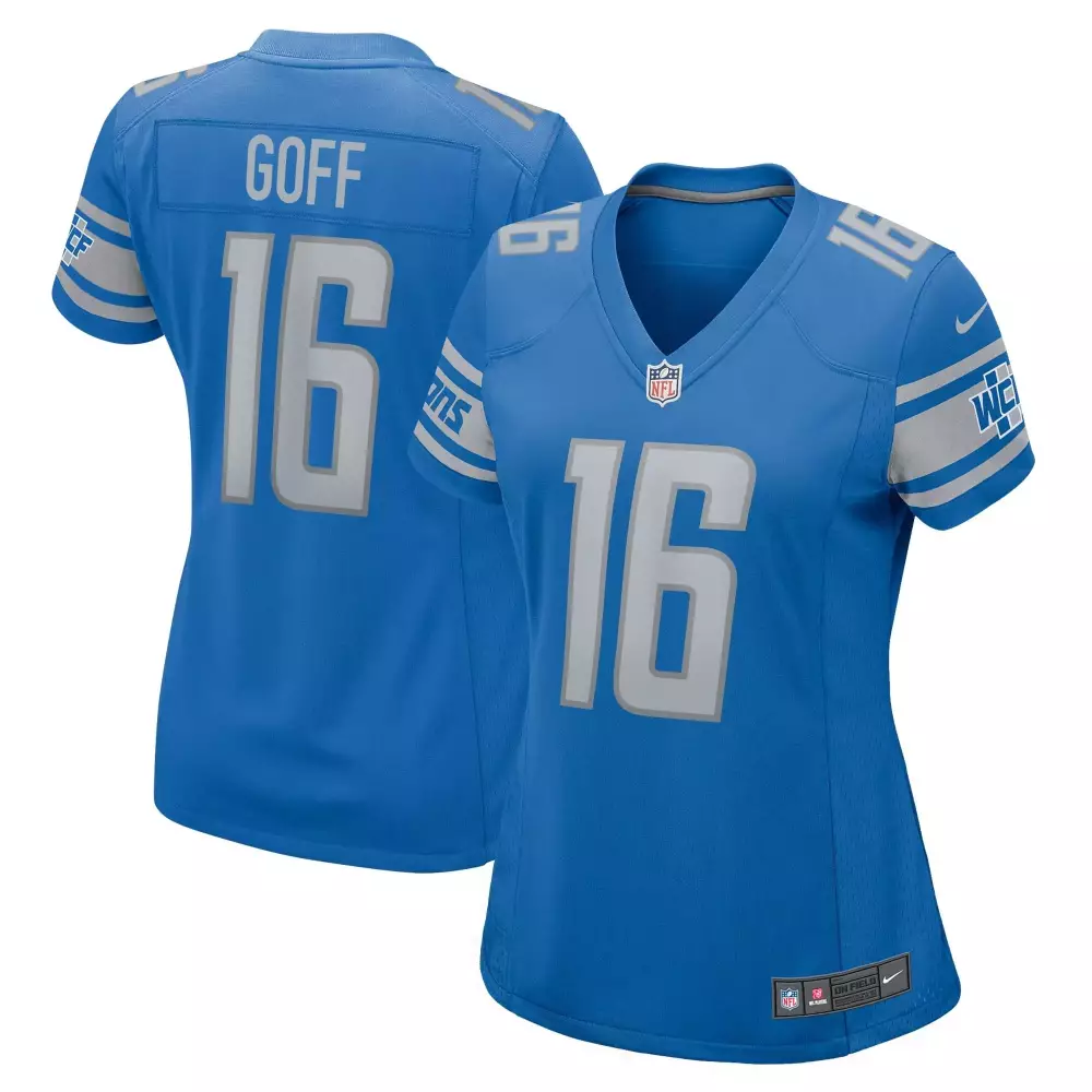 Jared Goff 16 Lions Jersey Blue Women Replica Silver White Game