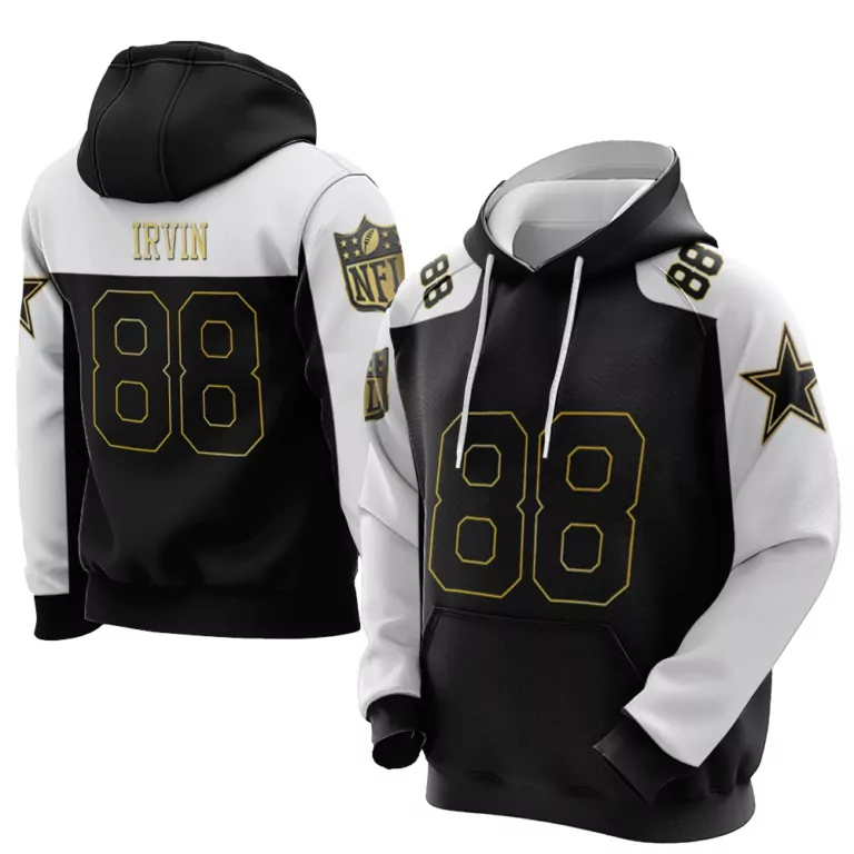 Michael Irvin 88 Dallas Cowboys Jersey Black Men Hoodie Split Design White Gold Throwback