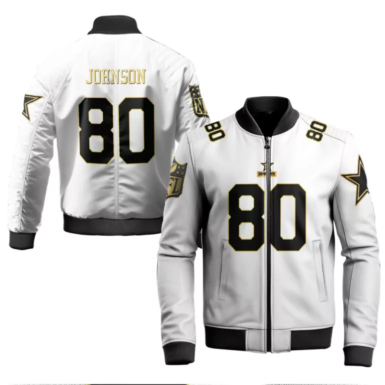Tyron Johnson 80 Dallas Cowboys Jersey White Star Men Bomber Jacket Black Gold Throwback