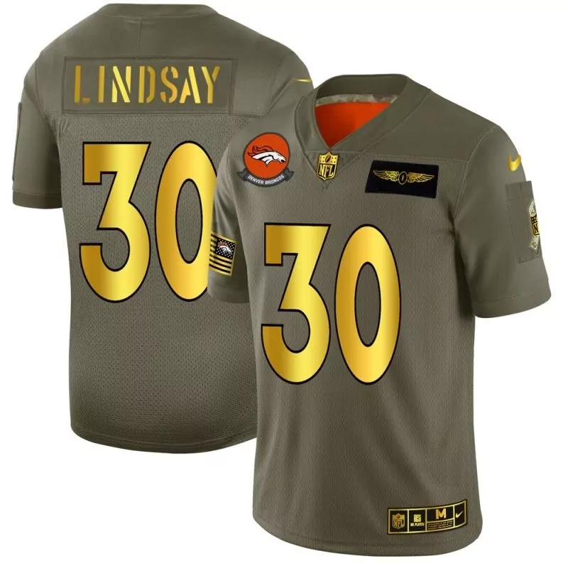 Phillip Lindsay 30 Denver Broncos Jersey Olive Green Salute To Service Us Flag Men