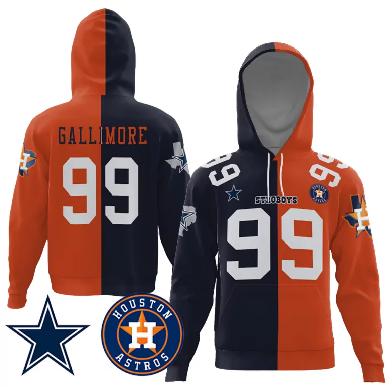 Neville Gallimore 99 Jersey Orange Split Design Houston Astros 2023 Hoodie Navy Blue