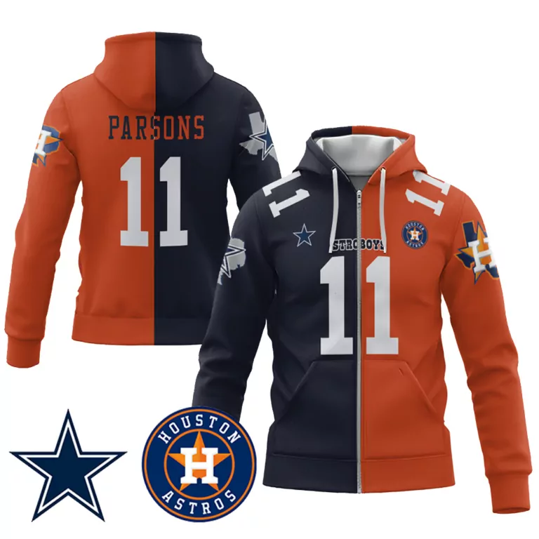 Micah Parsons 11 Dallas Cowboys Jersey Navy Split Team Design 2023 Men Hoodie Orange