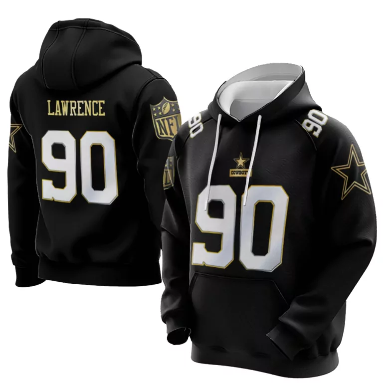 Demarcus Lawrence 90 Cowboys Jersey Black Men Hoodie White Gold Throwback Limited