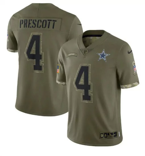 Dak Prescott 4 Dallas Cowboys Jersey Olive Green Salute To Service American Flag