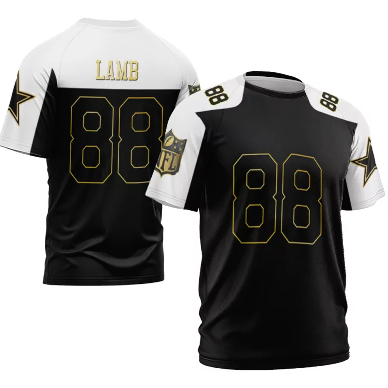 Ceedee Lamb 88 Dallas Cowboys Jersey Black Men Split White Gold Throwback Limited