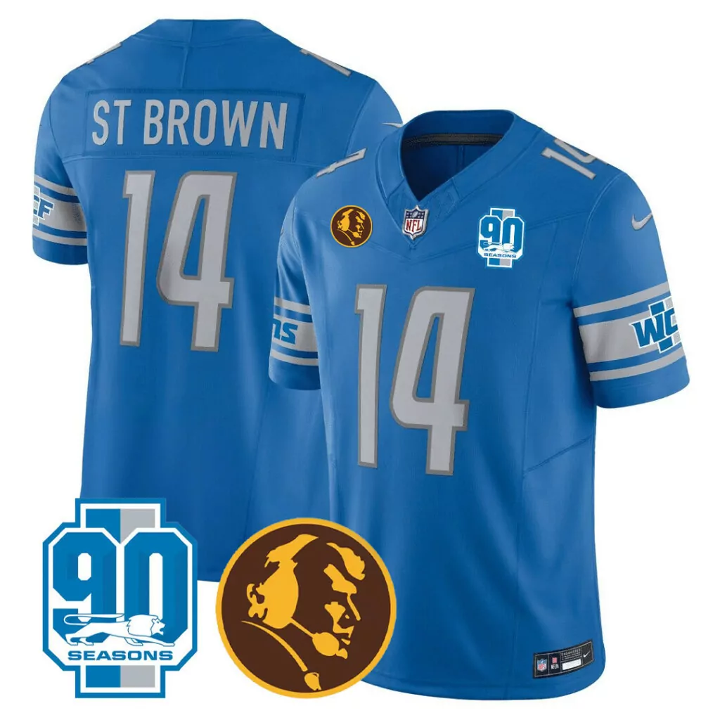 Aamaris Brown 14 Detroit Lions Jersey Blue 90th Anniversary 90 Seasons Men Replica