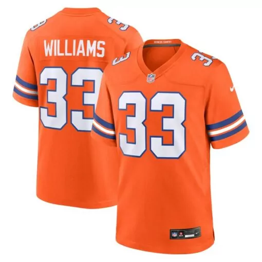 Javonte Williams 33 Jersey Orange Denver Broncos Men White Blue Collection Throwback