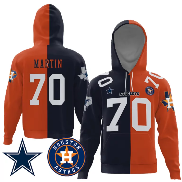 Zack Martin 70 Jersey Orange Split Team Design Houston Astros / Dallas Cowboys Star