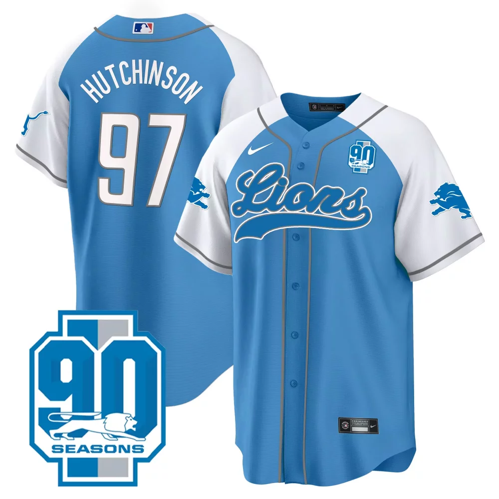 Hutchinson 97 Lions Jersey Light Blue 90 Seasons Men White Grey Alternate All Stitched