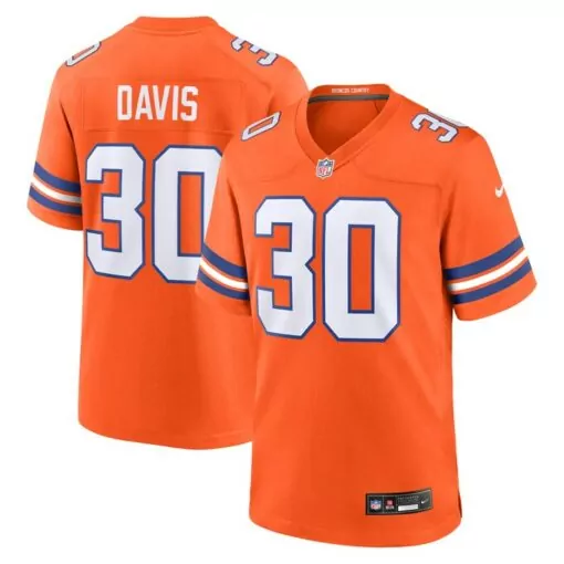 Terrell Davis 30 Denver Broncos Jersey Orange Men White Blue Collection Throwback