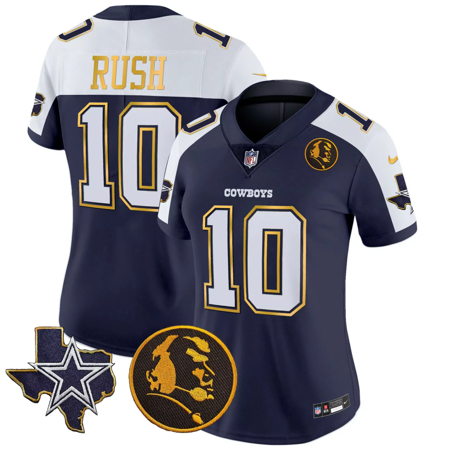 Cooper Rush 10 Cowboys Jersey Navy Texas Star Roger Staubach Men Alternate White