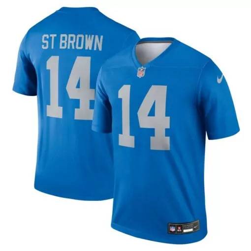 Amonra St 14 Detroit Lions Jersey Blue Men Authentic Silver Alternate