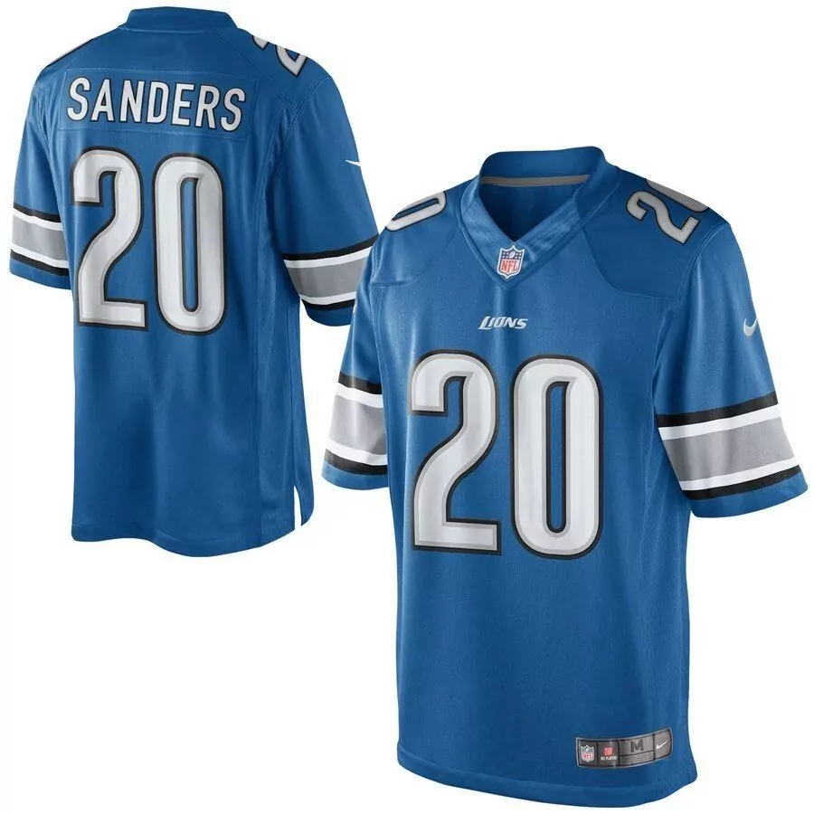 Barry Sanders 20 Lions Jersey Blue Men Authentic White Silver Black Retired Limited
