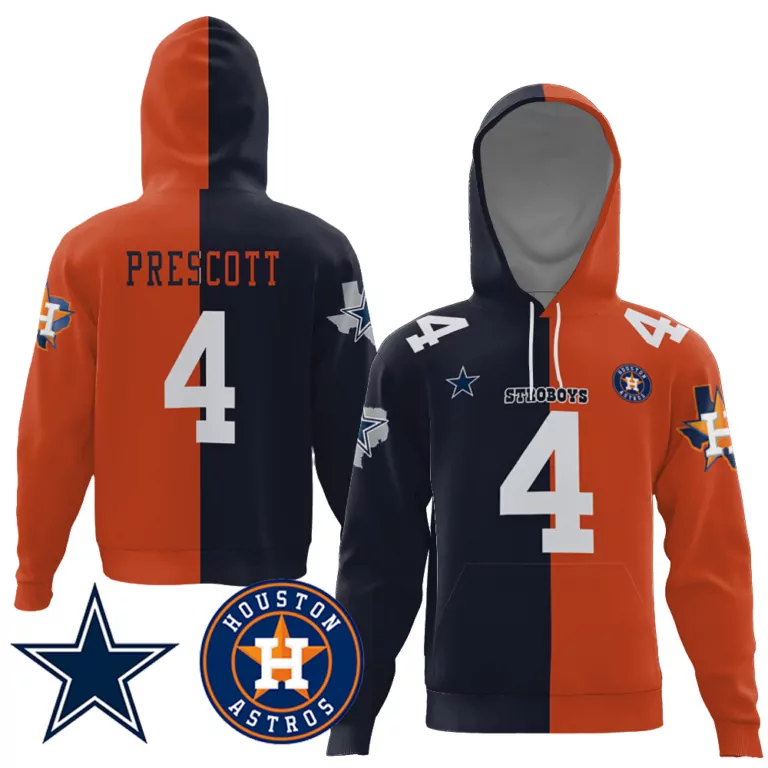 Dak Prescott 4 Jersey Orange Houston Astros / Dallas Cowboys Hoodie Split Design