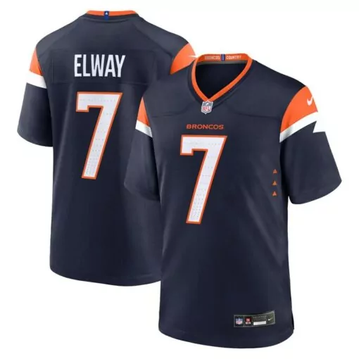 John Elway 7 Broncos Jersey Navy Men Orange White Collection Alternate Retired Game