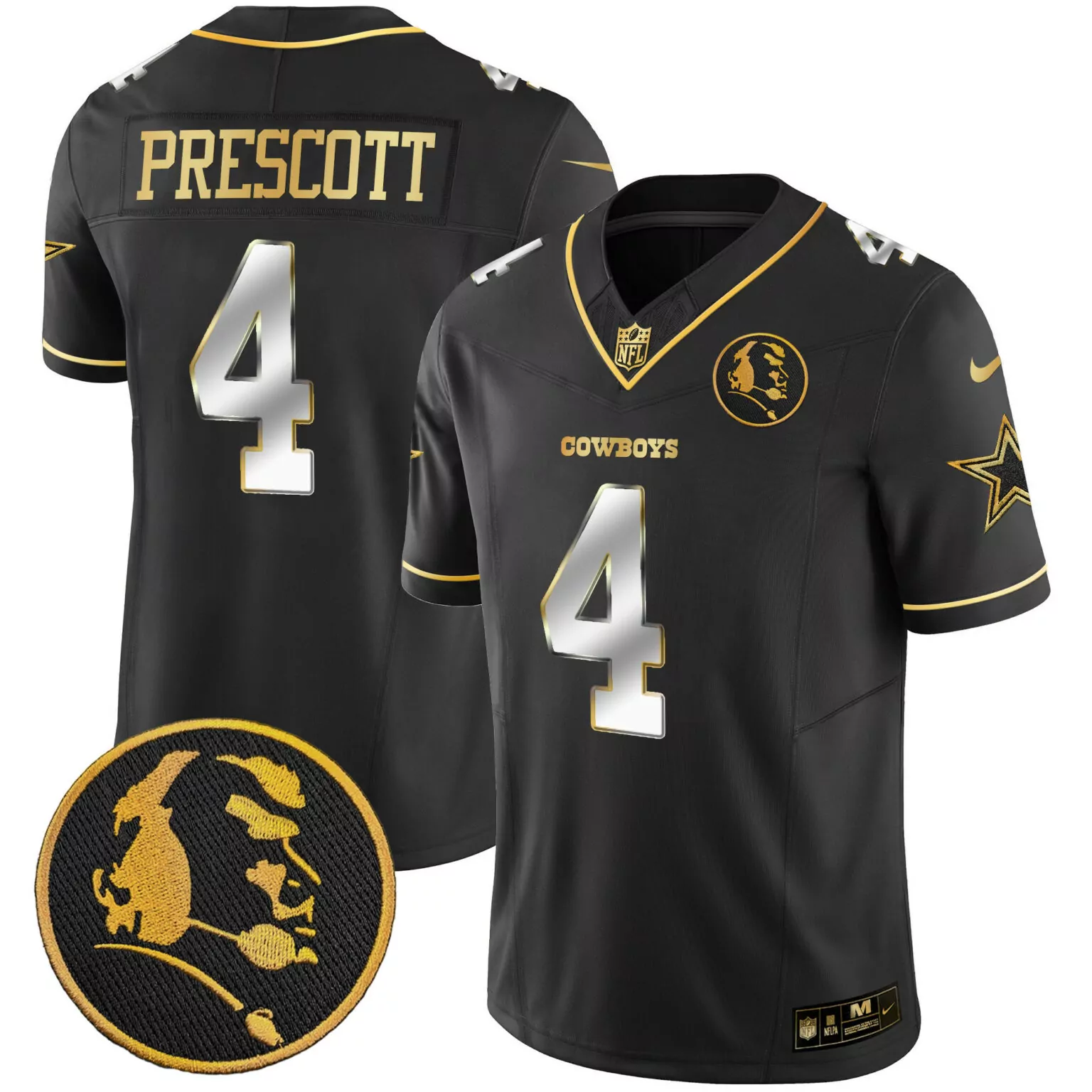 Dak Prescott 4 Cowboys Jersey Black 60th Anniversary Nflpa Men Player Alternate Gold