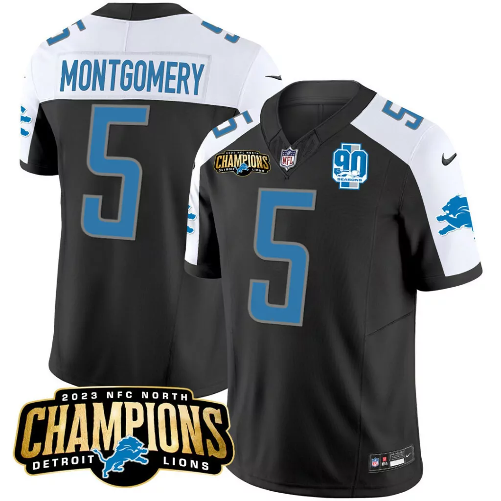 David Montgomery 5 Detroit Lions Jersey Black 90 Seasons 2023 NFC North Champions