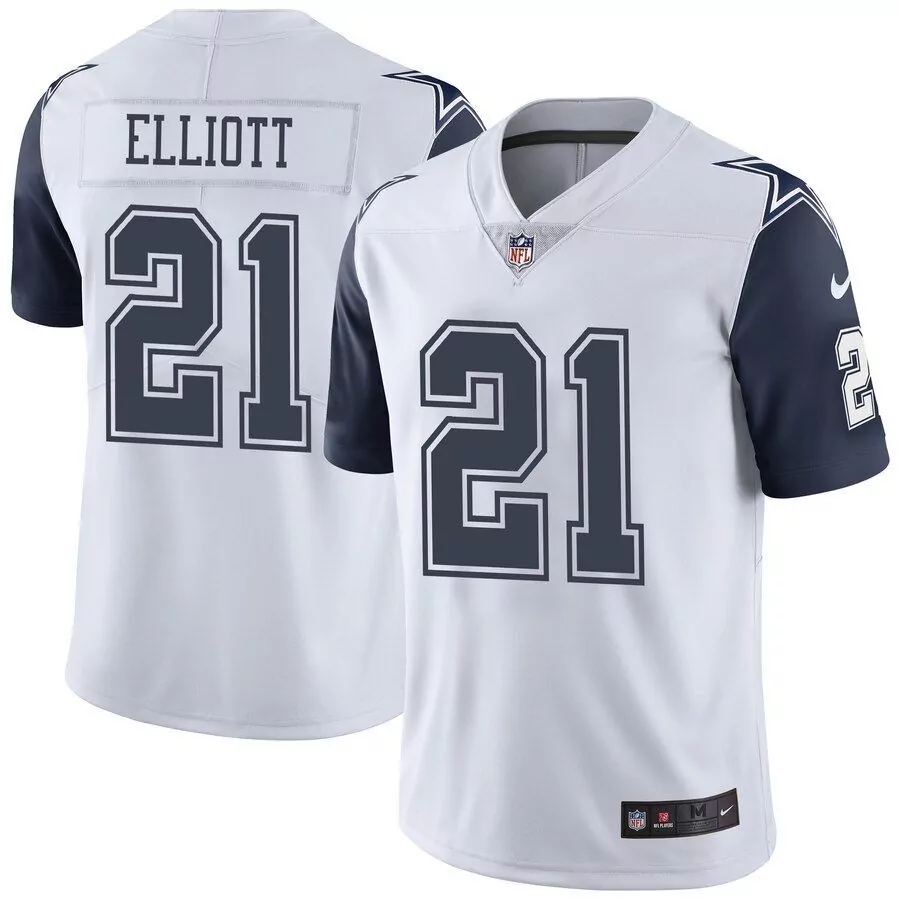 Ezekiel Elliott 21 Dallas Cowboys Jersey White Men Replica Navy Blue Vapor Rush Limited