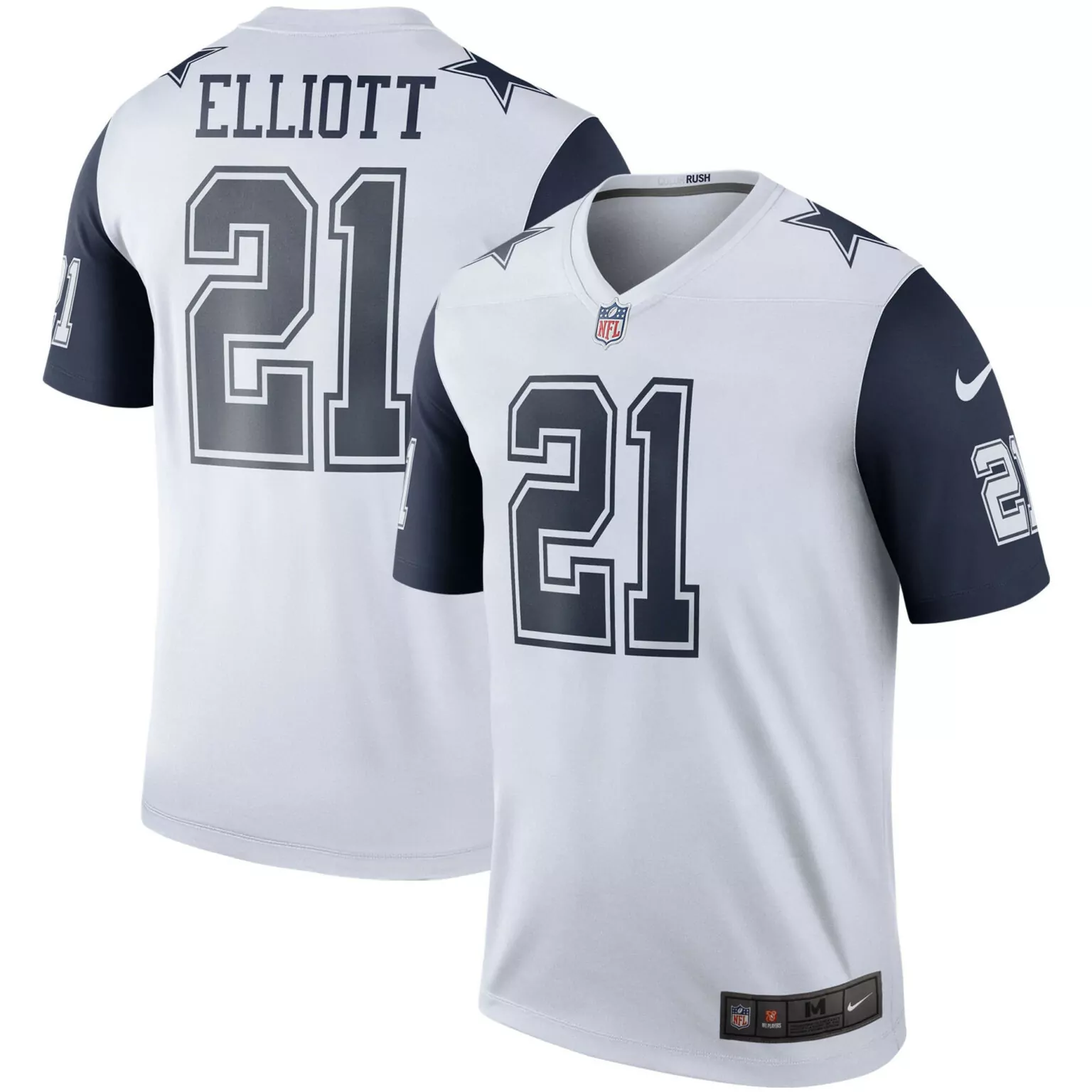 Ezekiel Elliott 21 Dallas Cowboys Jersey White Men Navy Blue Rush