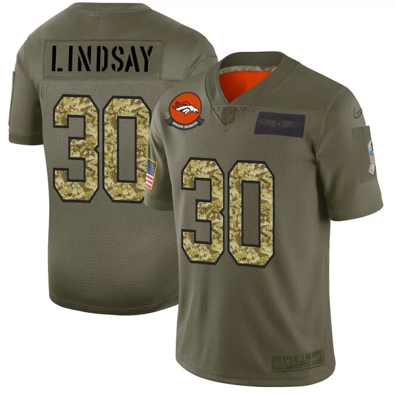 Phillip Lindsay 30 Denver Broncos Jersey Olive Drab Salute To Service USA Flag Men