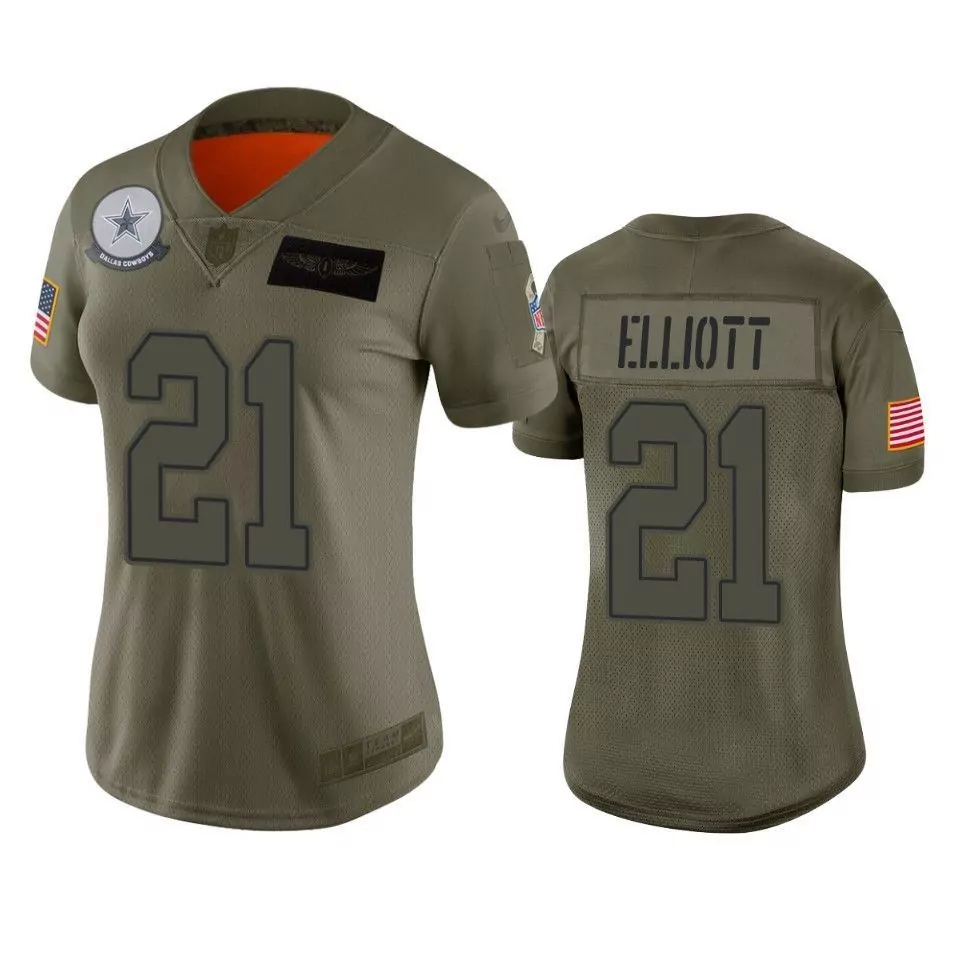 Ezekiel Elliott 21 Dallas Cowboys Jersey Olive Green Salute To Service American Flag