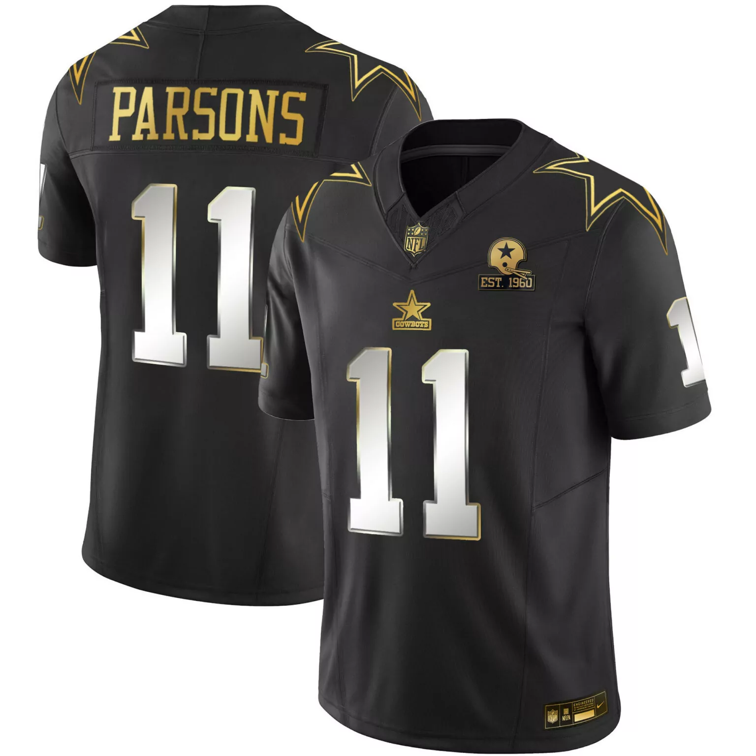Micah Parsons 11 Cowboys Jersey Black NFC East Nflpa Men Authentic Gold White Throwback
