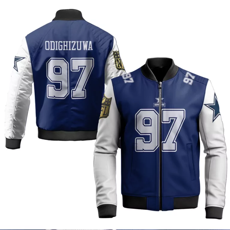 Osa Odighizuwa 97 Dallas Cowboys Jersey Navy Blue 2023 Men Bomber Jacket White Silver