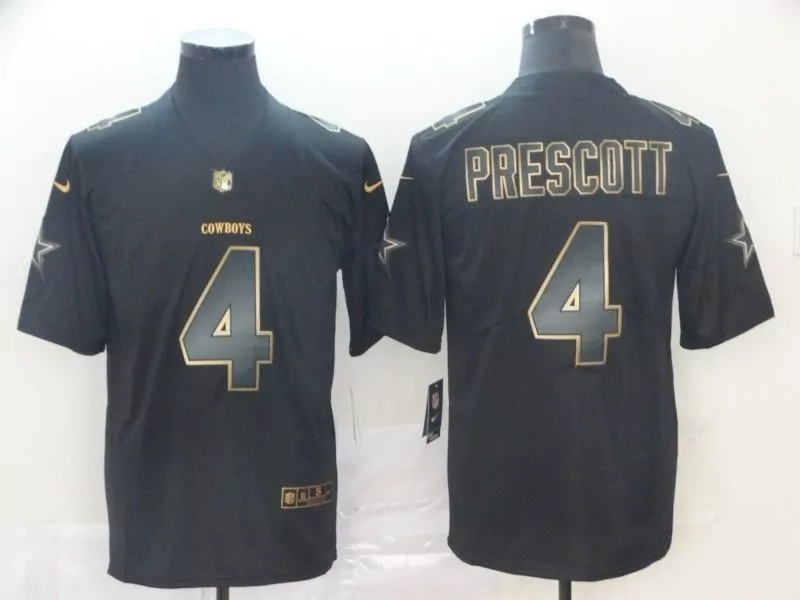 Dak Prescott 4 Cowboys Jersey Black Men Standard Gold