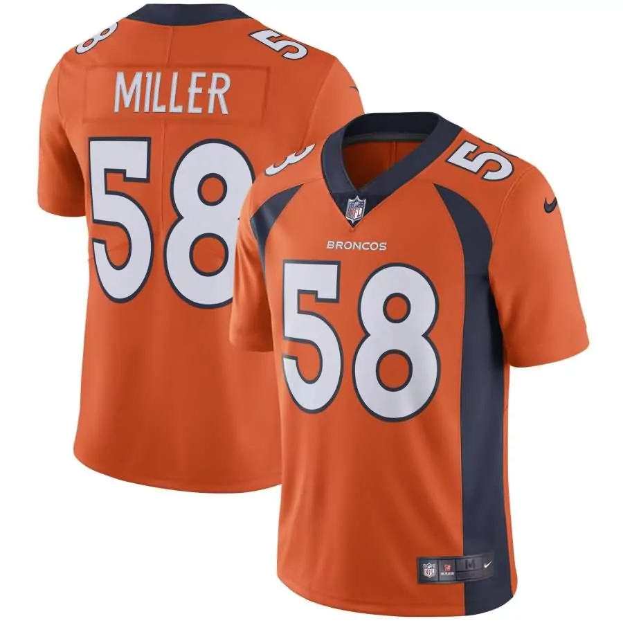 Von Miller 58 Broncos Jersey Orange Men Replica Navy Blue Vapor Limited