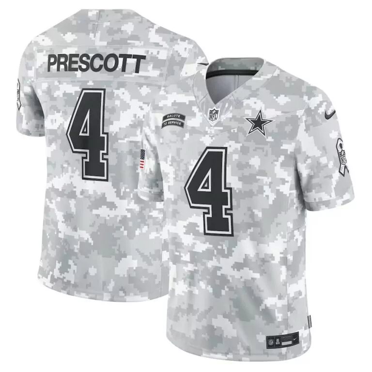 Dak Prescott 4 Dallas Cowboys Jersey White Salute To Service American Flag Men NFL