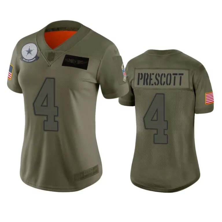 Dak Prescott 4 Dallas Cowboys Jersey Olive Green Salute To Service Us Flag Star Men
