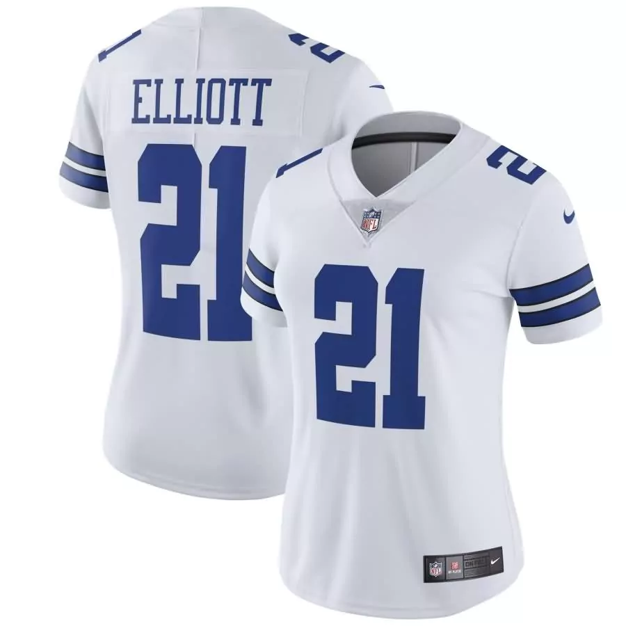 Ezekiel Elliott 21 Dallas Cowboys Jersey White Women Replica Blue Silver Vapor Limited