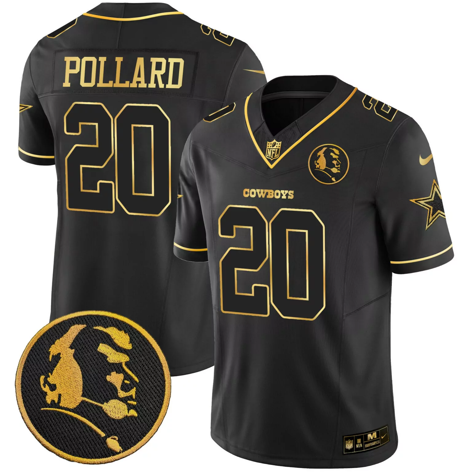 Tony Pollard 20 Cowboys Jersey Black 100th Season NFC Men NFL Gold All Stitched